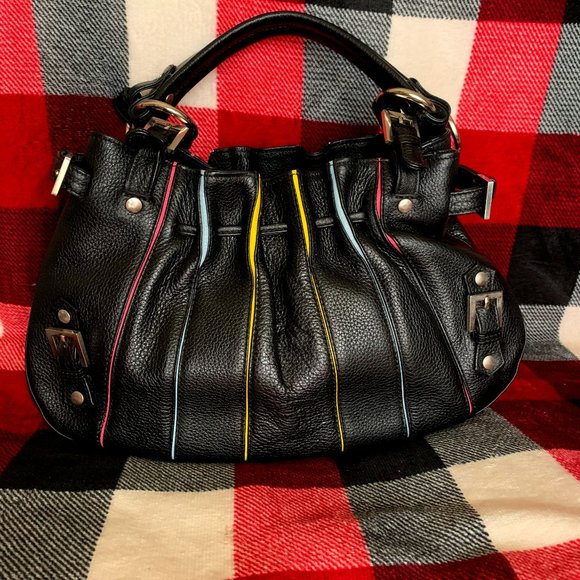 Eleganza Handbags - Eleganza Made in Italy Leather Shoulder Bag-Black